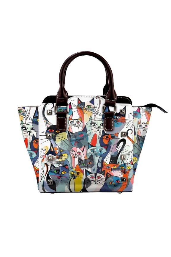 Cat Pictures Doodle Style Rivet Fashion One-Shoulder Women's Handbag Tote Bag