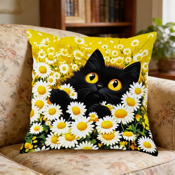 Cat Pillow Cover 18x18 Inch, Decorative Throw Pillow Cover with Hidden Zipper, Soft Polyester Cute Cat Print for Sofa Bedroom Home Decor, Cover Only
