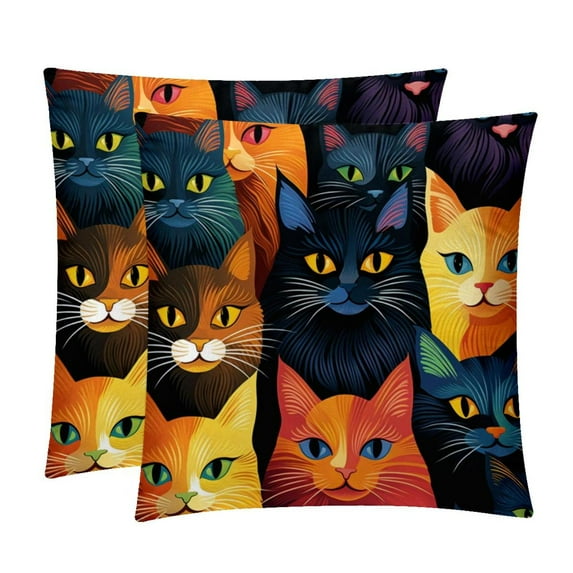 Cat Pillow Covers Inserts, Decorative Pillows, Throw Pillows with Unique Patterns for Home Décor - Set of 2 in 16x16, 18x18, or 20x20 inches