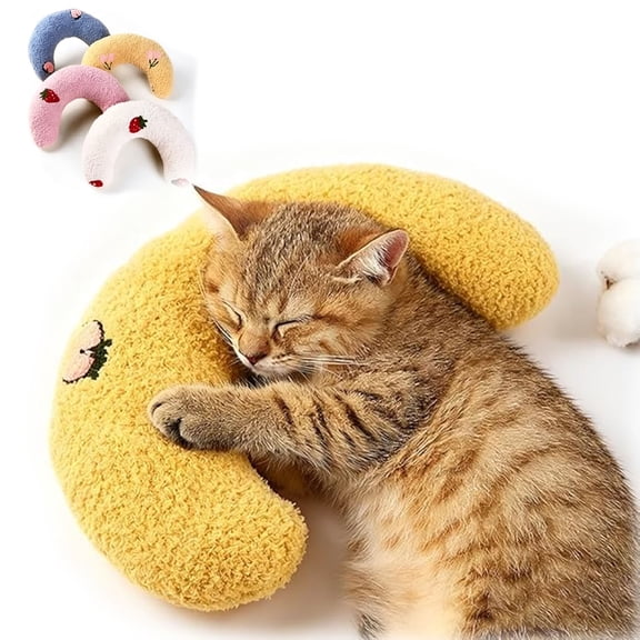 Cat Pillow, Soft U-Shaped Calming Pillow for Indoor Cats, Pet Neck Support Pillow for Deep Sleep, Postpartum Cat Recovery Pillow for Cat Bed, Cage, Isolation Room, Fluffy Small Pet Pillow for Kittens