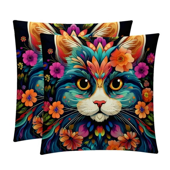 Cat Pillows Set of 2 | Decorative Covers Pillows with Unique Patterns | Available in 16x16, 18x18, and 20x20 Inches | for Home Decor and Gifting