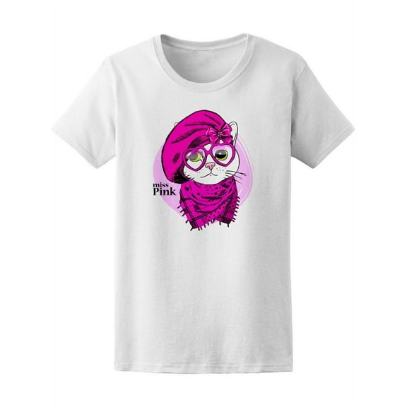 Cat Pink Glasses Scarf And Bow T-Shirt Women -Image by Shutterstock, Female Large