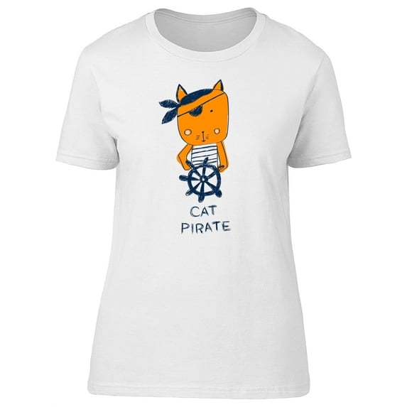 Cat Pirate Funny Doodle T-Shirt Women -Image by Shutterstock, Female x-Large