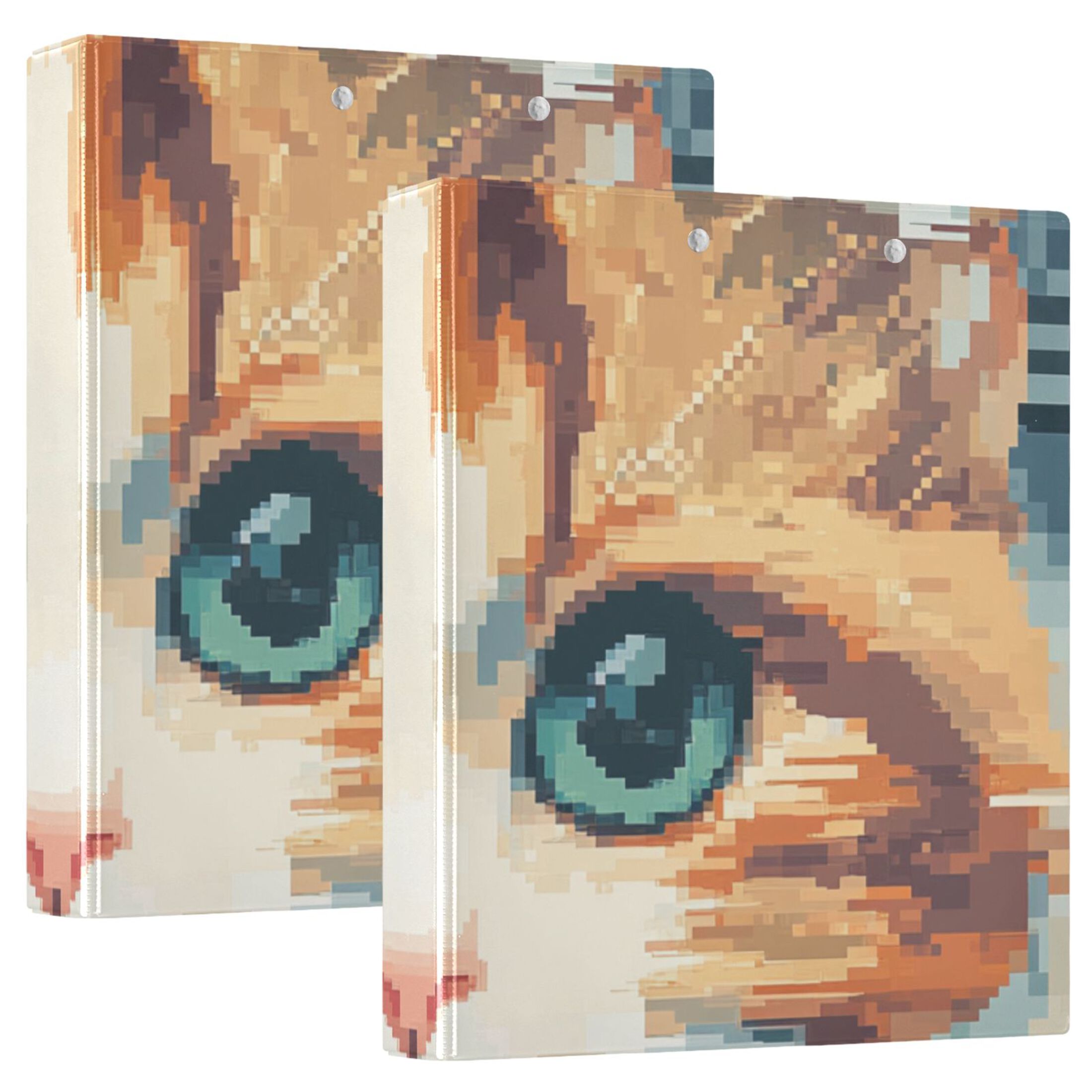 Cat Pixel 3 Ring Binders 1.5 inch Hardcover File Folders with Interior Pockets A4 Size Organizer for School Office Hospital