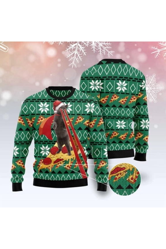 Cat Pizza Ugly Christmas Sweater, Christmas Cat Ugly Sweater, Ugly Cat Xmas Sweater