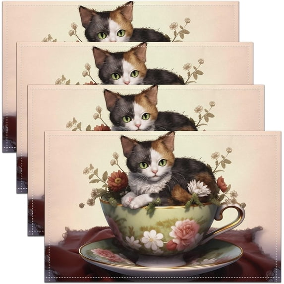 Cat Placemat for Kitchen Dining Table 18"x12" for Boys Girls Cute Cat Placemats Set of 4 Cartoon Cat Table Place Mats Kids Cat Indoor Outdoor Decor Table Mats