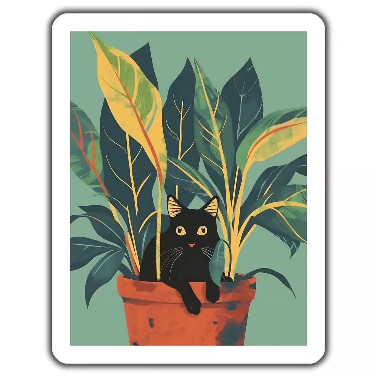 Opt Sticker Cat In Plant Pot Sticker, Botanical Cat Sticker, Cute Black Cat Sticker ...