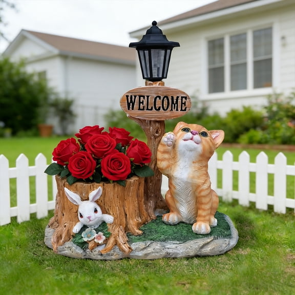 Cat Planter Statue - Resin Garden Decor, Brown - Outdoor & Indoor Use