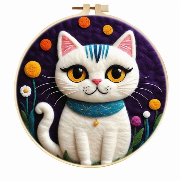 Cat Plants Needle Felting Set, Beginner Felt Painting Set, With Wool Felt Painting Set, Decorative Frame, Suitable for Home Decoration