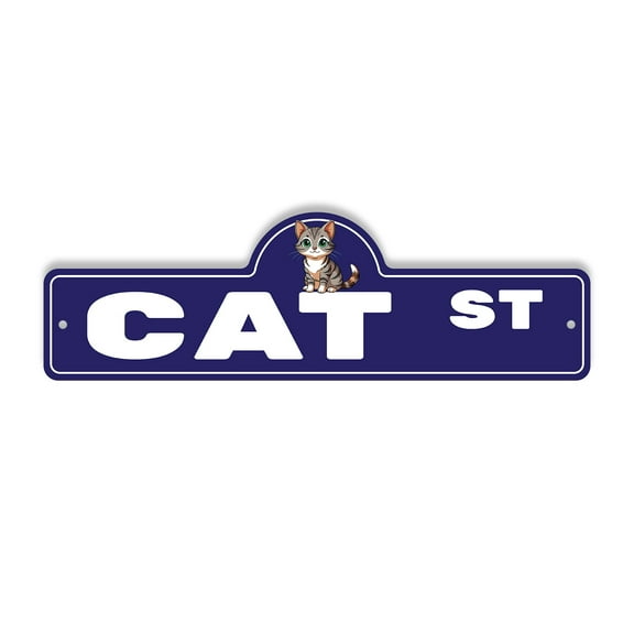 Cat Plastic Street Sign - 6 Inch X 18 Inch Gift Feline Animal Pet Cute Playful Kitten