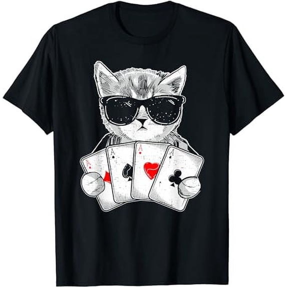 Cat Play Poker Gambling Casino Dealer Poker Player Gambler T-Shirt