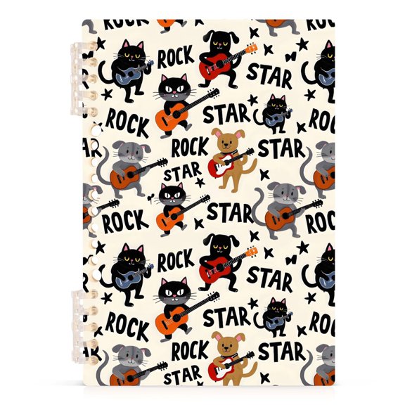 Cat Play Rock Guitar Notebooks 1-subject Journal 60 Sheets A5 College Ruled Paper Detachable Ring 8.3"x5.7"