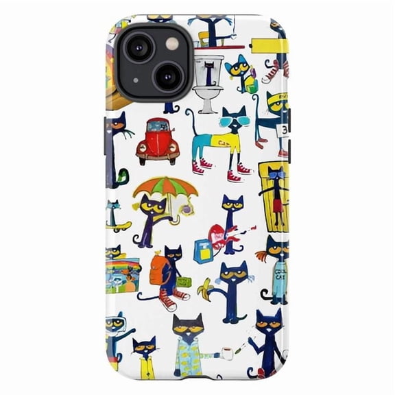 Cat Playful Phone Case, Colorful Cartoon Cat Collage with Fun Outfits & Activities iPhone Cover, Whimsical Design for iPhone 16 15 14 13 12 11 Pro Plus Max Mini