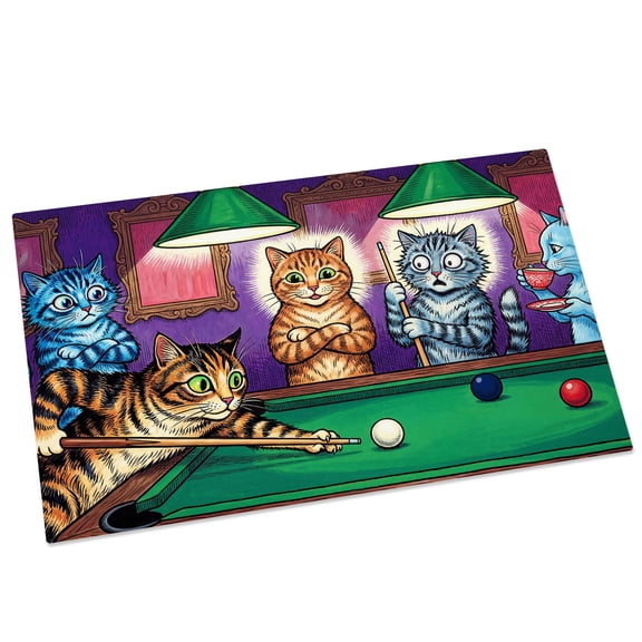 Cat Playing Billiard Door Mat 16x24 Inch Billiard Table Animal Whimsical Entryway Rug with Non-Slip Rubber, Front Door Mat Indoor Floor Mats for Living Room Bathroom Bedroom Home Office