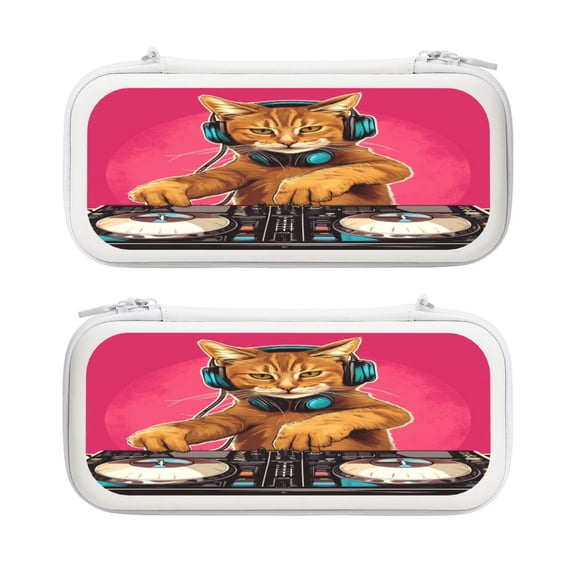 Cat Playing Disk, Carrying Case For Nintendo Switch & OLED Version, Eva Lightweight Shockproof Protective Pouch Case for Game Console & Accessories with 10 Game Card Slot & Wristband, White