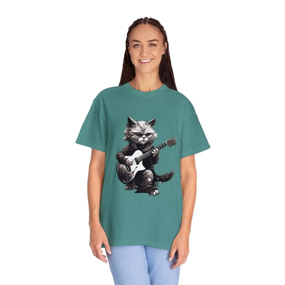 Cat Playing Guitar Comfort Colors Unisex T-Shirt