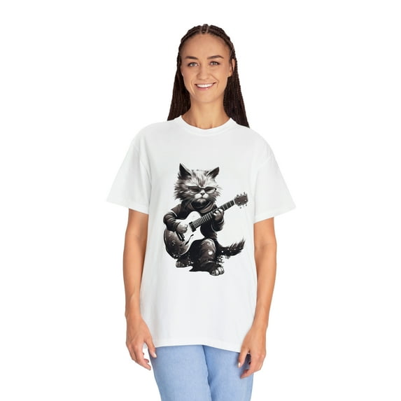 Cat Playing Guitar Comfort Colors Unisex T-Shirt