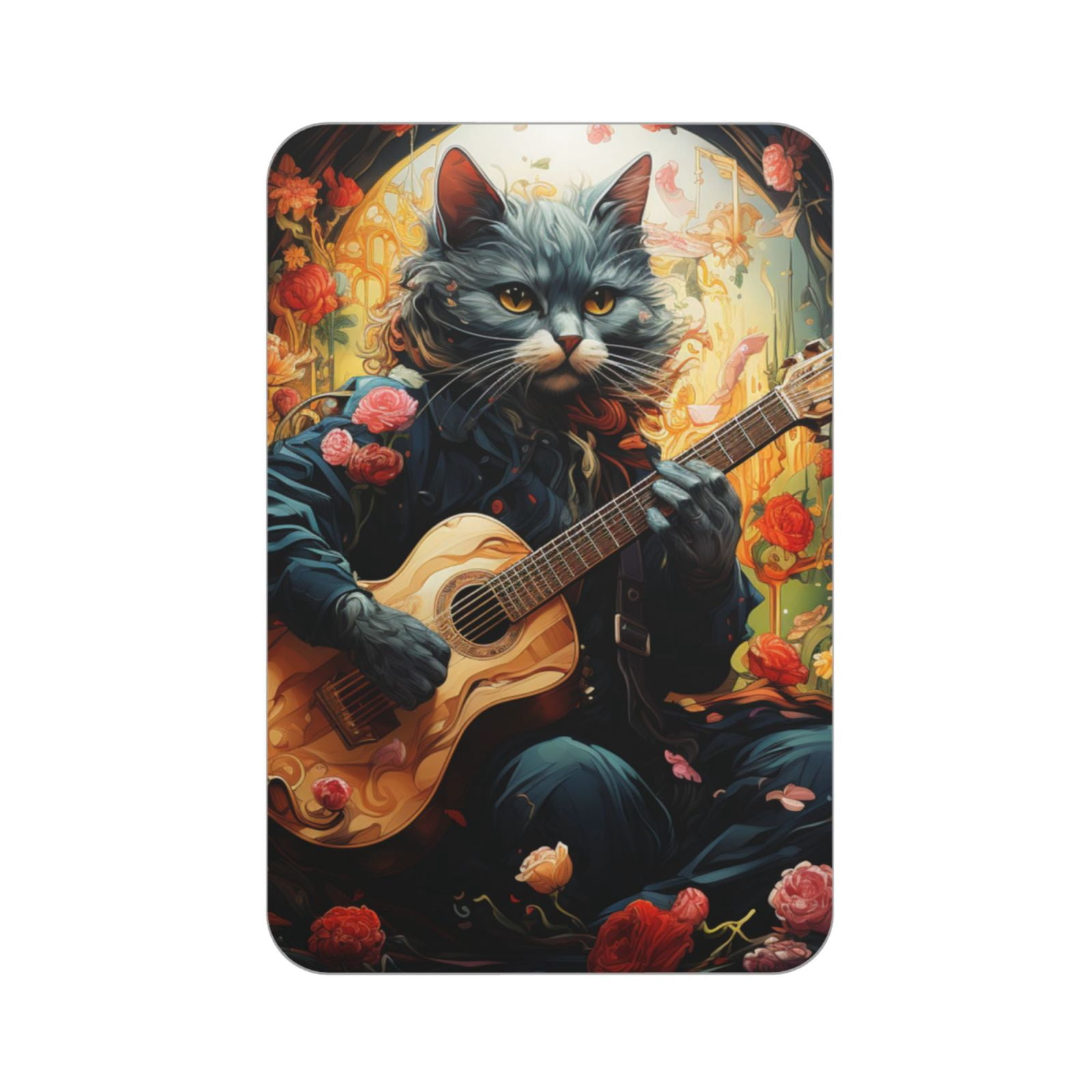 Cat Playing Guitar Flowers Art Acrylic Fridge Magnets Decorative ...