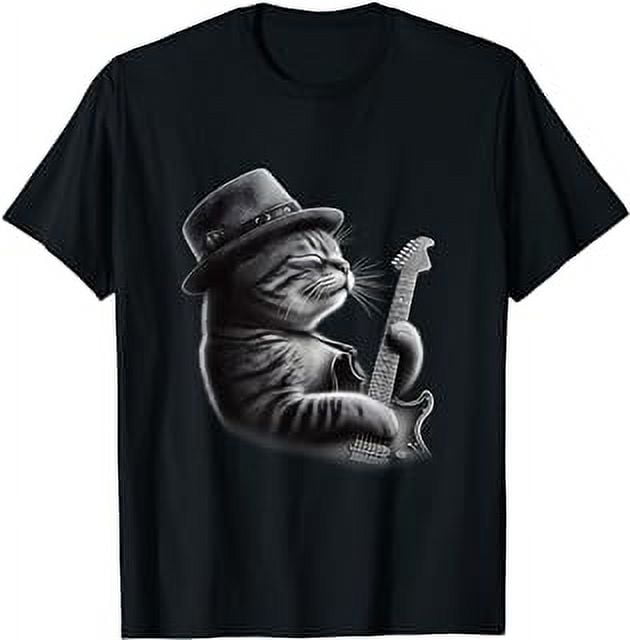 Funny Cat Playing Guitar T-Shirt – 100% Cotton Unisex Tee For Music & Cat Lovers