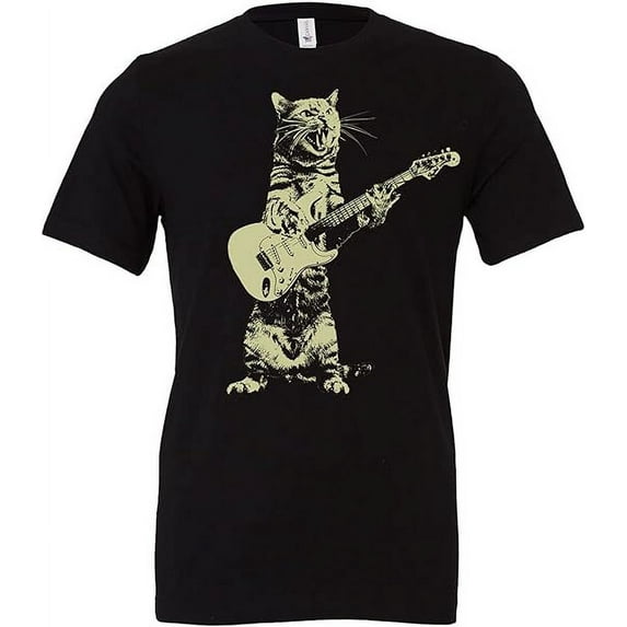 Cat Playing Guitar Kitten Plays Guitarist Rockstar Men's Premium Heather Navy t Shirt tee