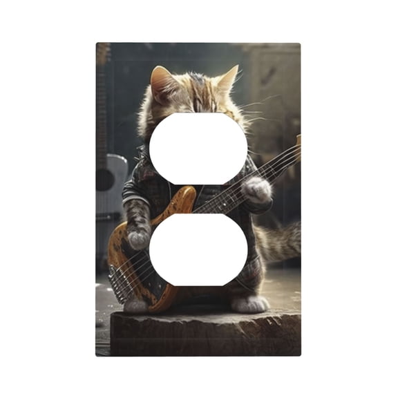 Cat Playing Guitar Rock Music Duplex Wall Plate 1 Gang Decorative Electrical Outlet Light Switch Cover Switchplate