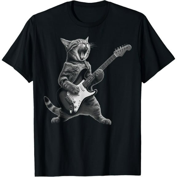 Cat Playing Guitar Rock Star Rock and Roll For Men Women T-Shirt