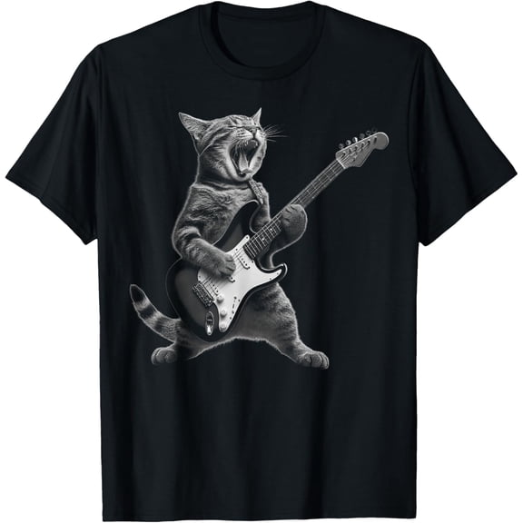 Cat Playing Guitar Rock Star Rock and Roll Gifts For Men Woman T-shirt