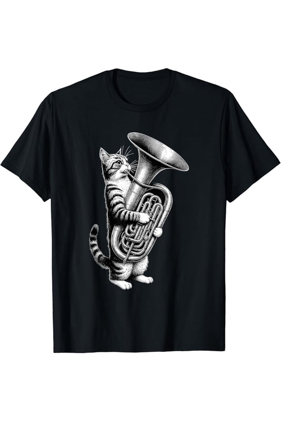 Cat Playing Tuba Marching Band Tuba Player Musician T-Shirt