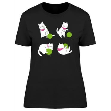 Cat Playing With Green Yarn T-Shirt Women -Image by Shutterstock, Female Large