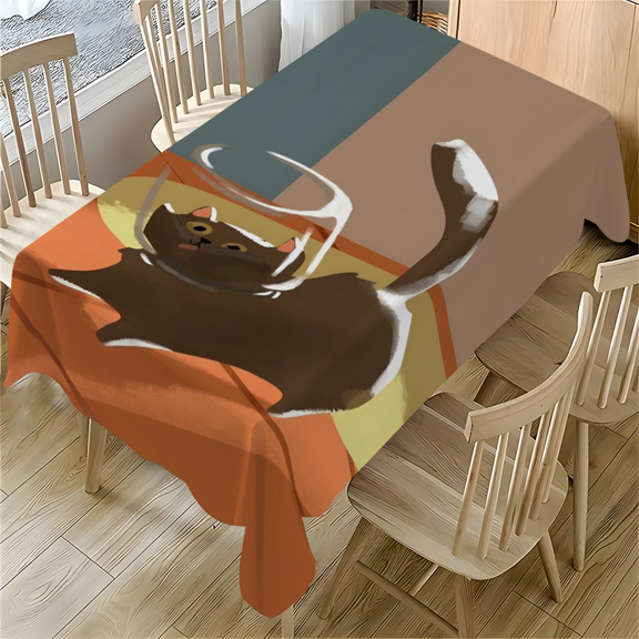 Cat Playing with String Rectangle Tablecloth 55x77.1 inches - Artistic Design for Dining, Desk, Coffee Table, Party, Outdoor Use