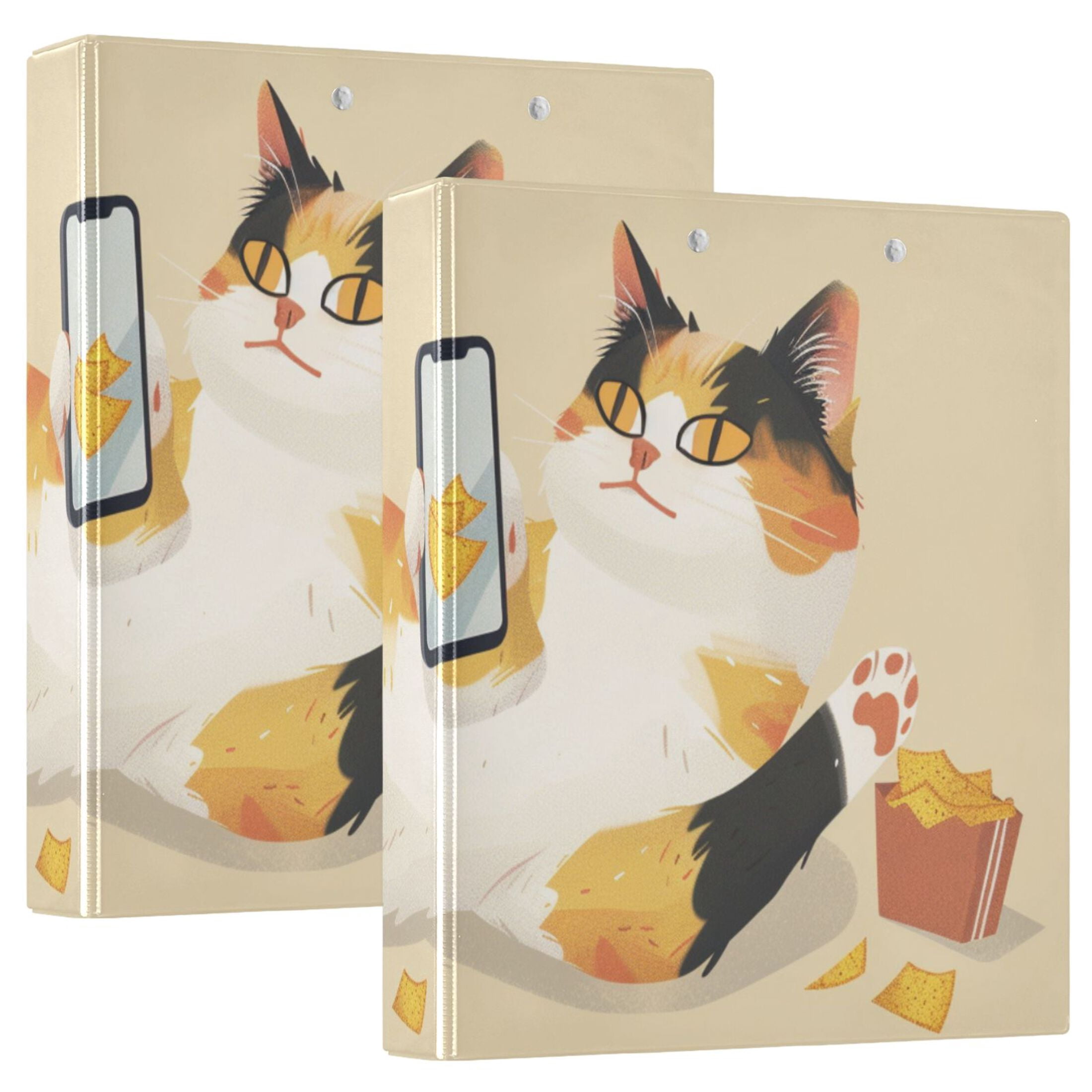 Cat Plays Phone 3 Ring Binders 1.5 inch Hardcover File Folders with Interior Pockets A4 Size Organizer for School Office Hospital