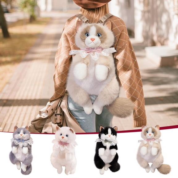 Cat Plush Backpack Doll, Cute Ragdoll Kitty Shoulder Bag, Meowing Cat Toy Backpack, Adorable Bag for Travel, Daily Outing & Cartoon Gift Use, 19.6in/50cm, Beige