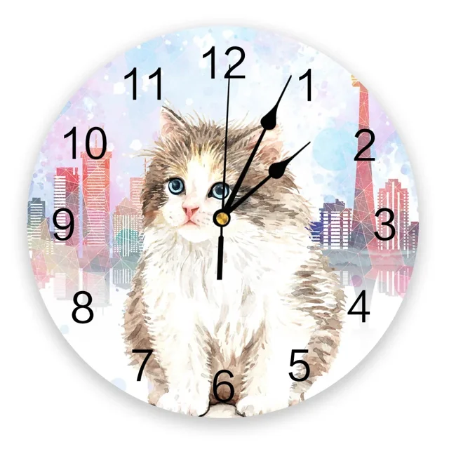 Cat Plush Brown Clocks Home Wall Decorations Living Room Wall Clock