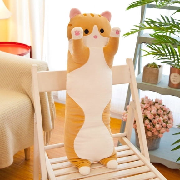 Long Cat Pillow Plush 26 Inch Gray Soft Cuddly Cat Body Pillow for Bed Sofa Decor