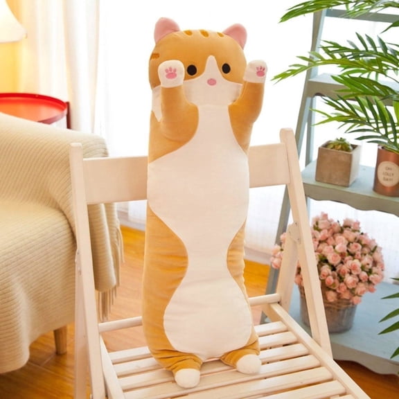 Long Cat Pillow Plush 26 inch Gray Soft Cuddly Cat Body Pillow for Bed Sofa Decor