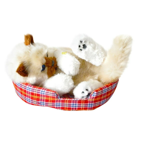 Cat Plushies Toy Cat, Furry Stuffed Animal Toy with Realistic Meowing, Cat Figures Toys, Kitty Interactive Plush Companion New Year Birthday Gift for Kids Boys Girls Home Office Decor