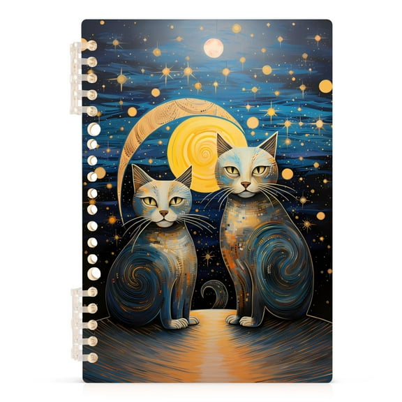 Cat Polka Dots on Nighte Spiral Journal Notebook College Ruled Notebook 8.3" x 5.7" A5 Lined Thick Paper Page