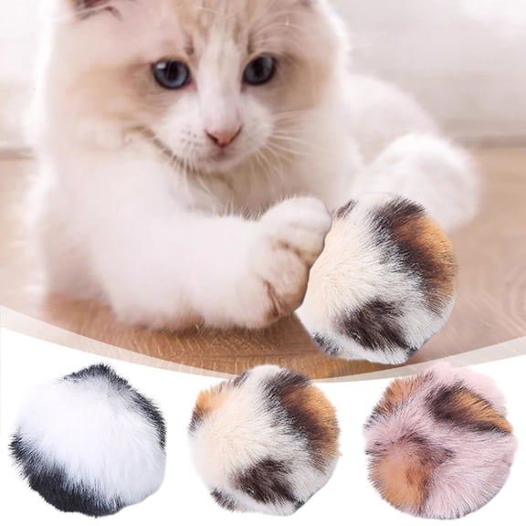 Cat Pom Pom Balls Toys Large Fuzzy Cat Ball Artificial Large Plush Ball for Cats Pets Interactive Playing Indoor(Pink,Leopard)