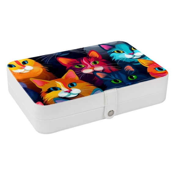 Cat Portable PU Leather Jewelry Box with Removable Compartment, Bracelet Holder, and Jewelry Display