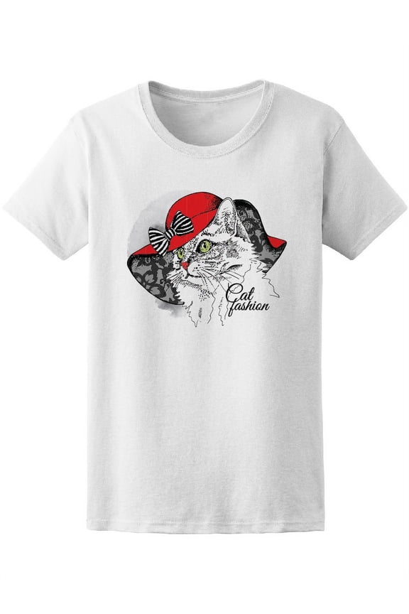 Cat Portrait In A Red Summer Hat Tee Women's -Image by Shutterstock