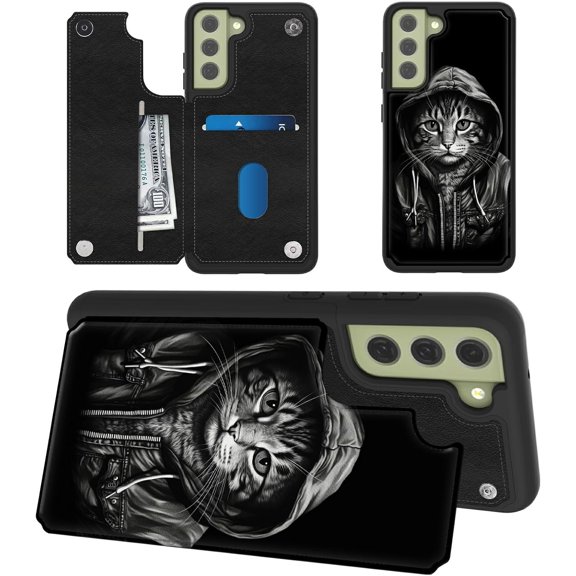 Cat Portrait for Samsung Galaxy S25 Wallet Case with Card Holder, RFID Blocking Flip Soft PU Leather Kickstand Magnetic Closure Slim Purse Phone Case for Samsung Galaxy S25