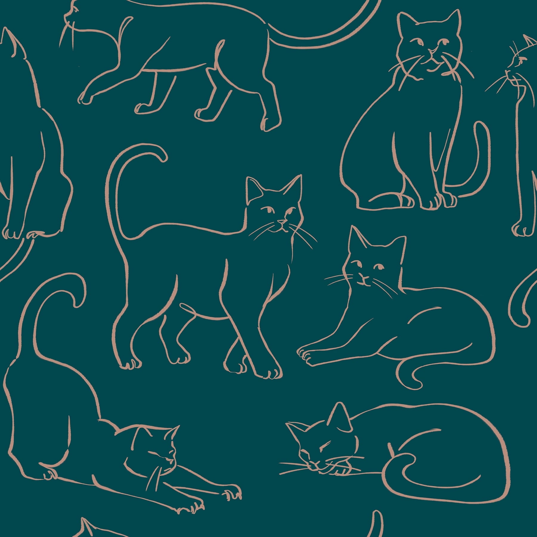 RoomMates Cat Poses Emerald Peel and Stick Wallpaper, 1 Roll