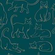 RoomMates Cat Poses Emerald Peel and Stick Wallpaper, 1 Roll
