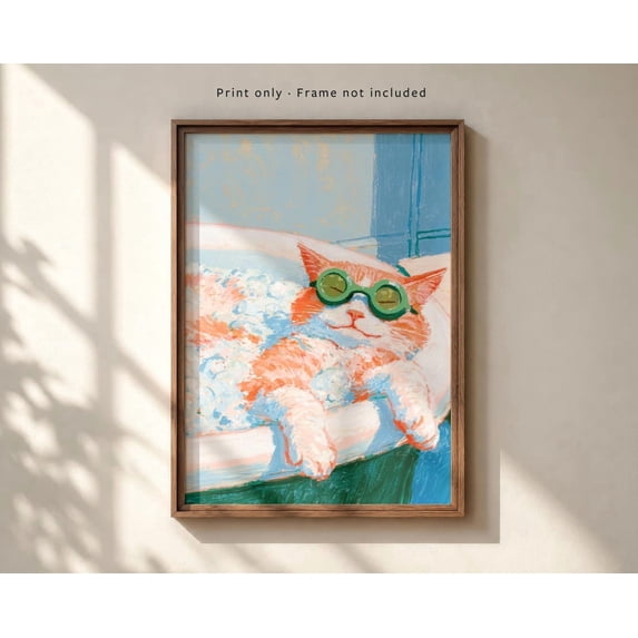 Cat Poster, Ginger Tabby In Bathtub, Bath, Quirky, Cute Lover, Bathroom ...