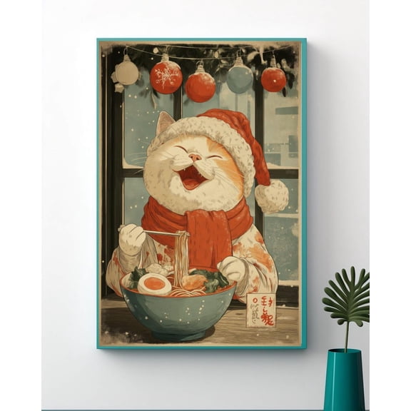 Cat Poster, Japanese Ramen Wall Art, Retrokitchen Poster, Cozy Winter Cat Decor, Unframed Poster Size 8x12