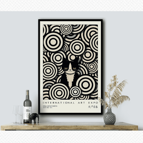 Cat Poster Retro Wall Art Trendy Minimalist Poster Tuxedo Cat Wall Poster Art Deco Home Decor Animal Lover Wall Poster, Poster Home Decor , Poster Print Only