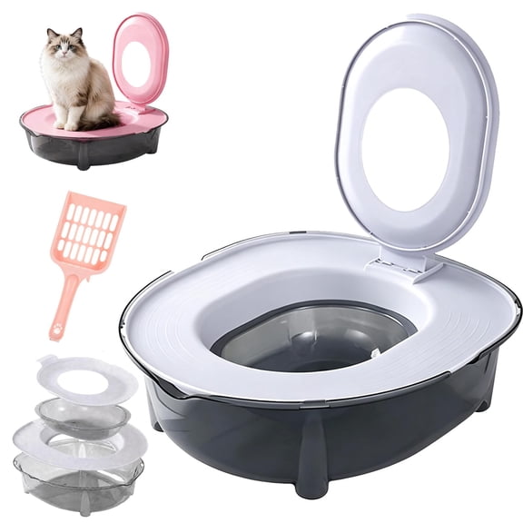 Cat Potty Training Kit for Indoor Cats, Cat Toilet Trainer Kit, Portable Litter Box with Flushable Design, Odor Control Anti-Splash Large Thickened PP Material
