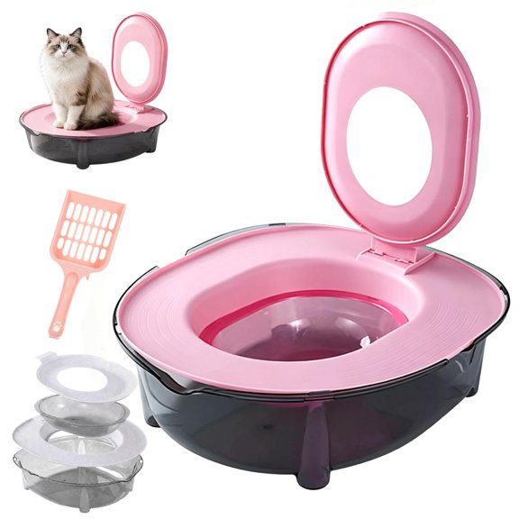 Cat Potty Training Kit for Indoor Cats, Cat Toilet Trainer Kit, Portable Litter Box with Flushable Design, Odor Control Anti-Splash Large Thickened PP Material