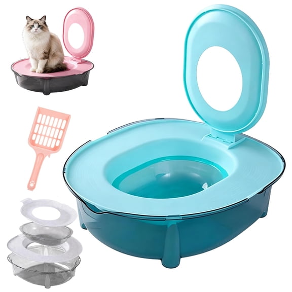 Cat Potty Training Kit for Indoor Cats, Cat Toilet Trainer Kit, Portable Litter Box with Flushable Design, Odor Control Anti-Splash Large Thickened PP Material
