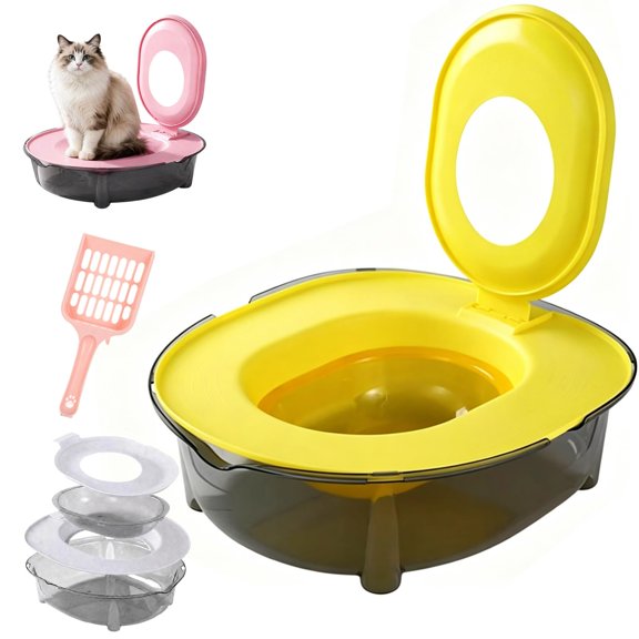 Cat Potty Training Kit for Indoor Cats, Cat Toilet Trainer Kit, Portable Litter Box with Flushable Design, Odor Control Anti-Splash Large Thickened PP Material